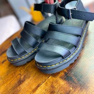 Dr. Martens Blaire Hydro Leather Gladiator Sandals for Women in Black size 8